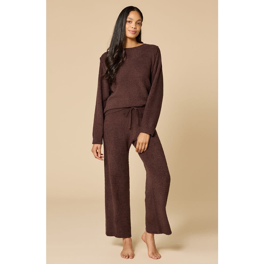 Softies Solid Marshmallow Reverse Seam Crew Neck Lounge Set With Bracelet Sleeve In Brown