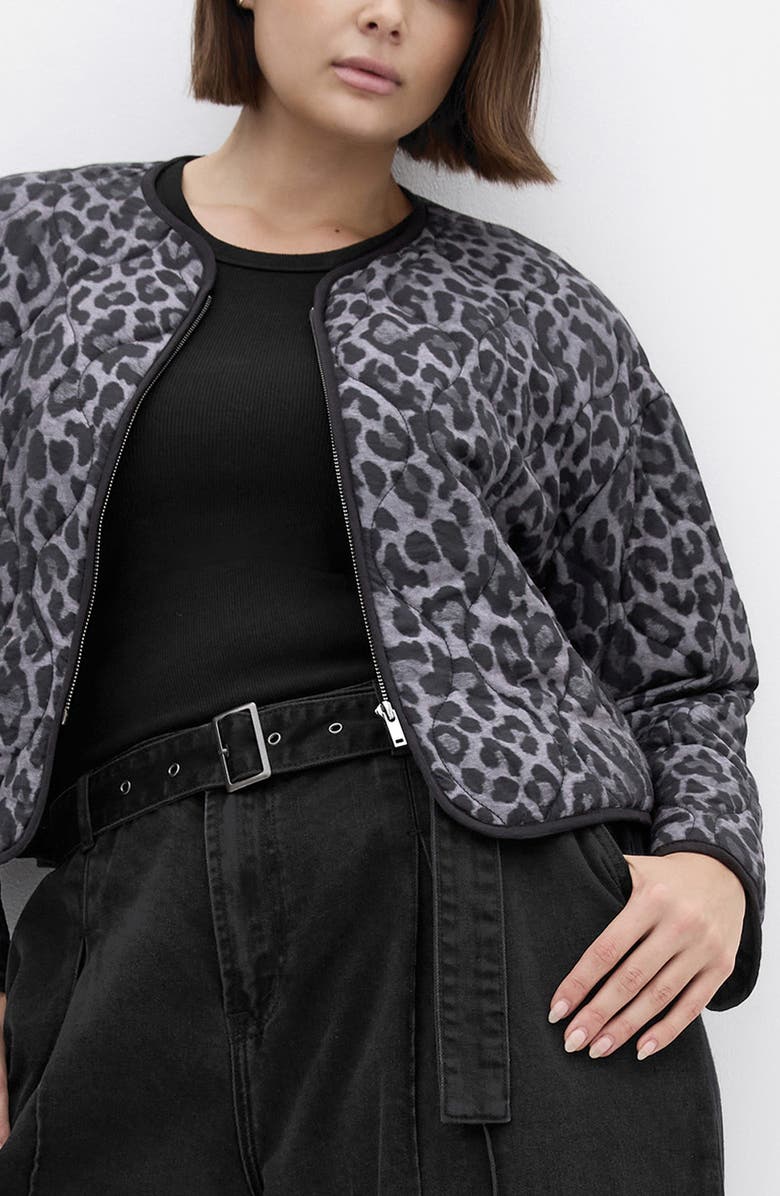 City Chic Leopard Print Crop Quilted Jacket, Main, color, 