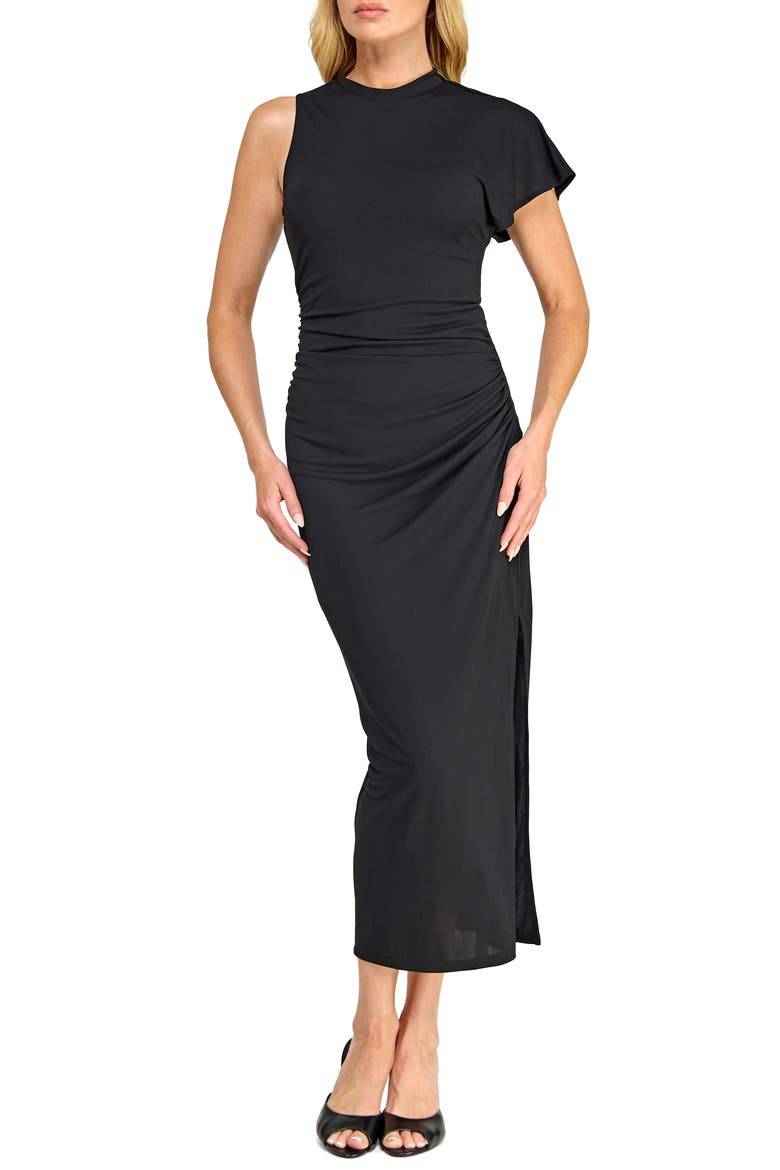 Ruched Asymmetric Maxi Dress, Main, color, BLACK