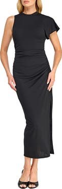 Socialite Ruched Asymmetric Maxi Dress