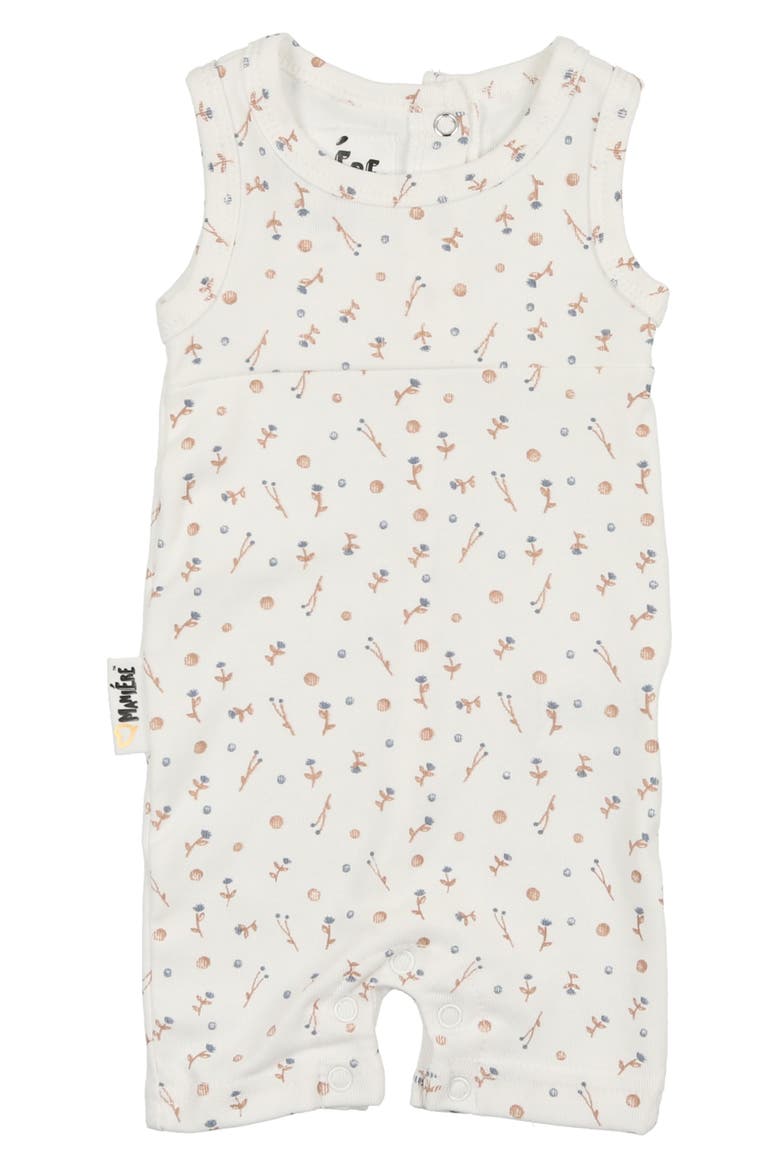Floral Print Cotton Knit Romper, Main, color, WHITE/ BLUE
