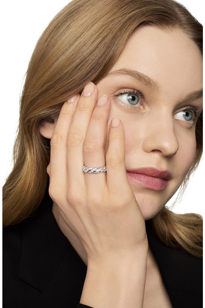 Pavé Flex Band Ring with Diamonds and 18K White Gold, Alternate, color, SILVER