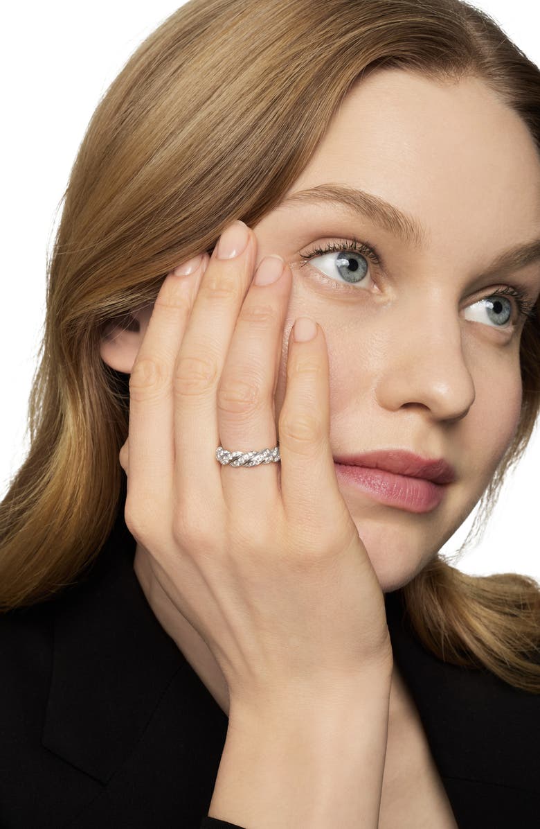 David Yurman Pavé Flex Band Ring with Diamonds and 18K White Gold, Alternate, color, Silver