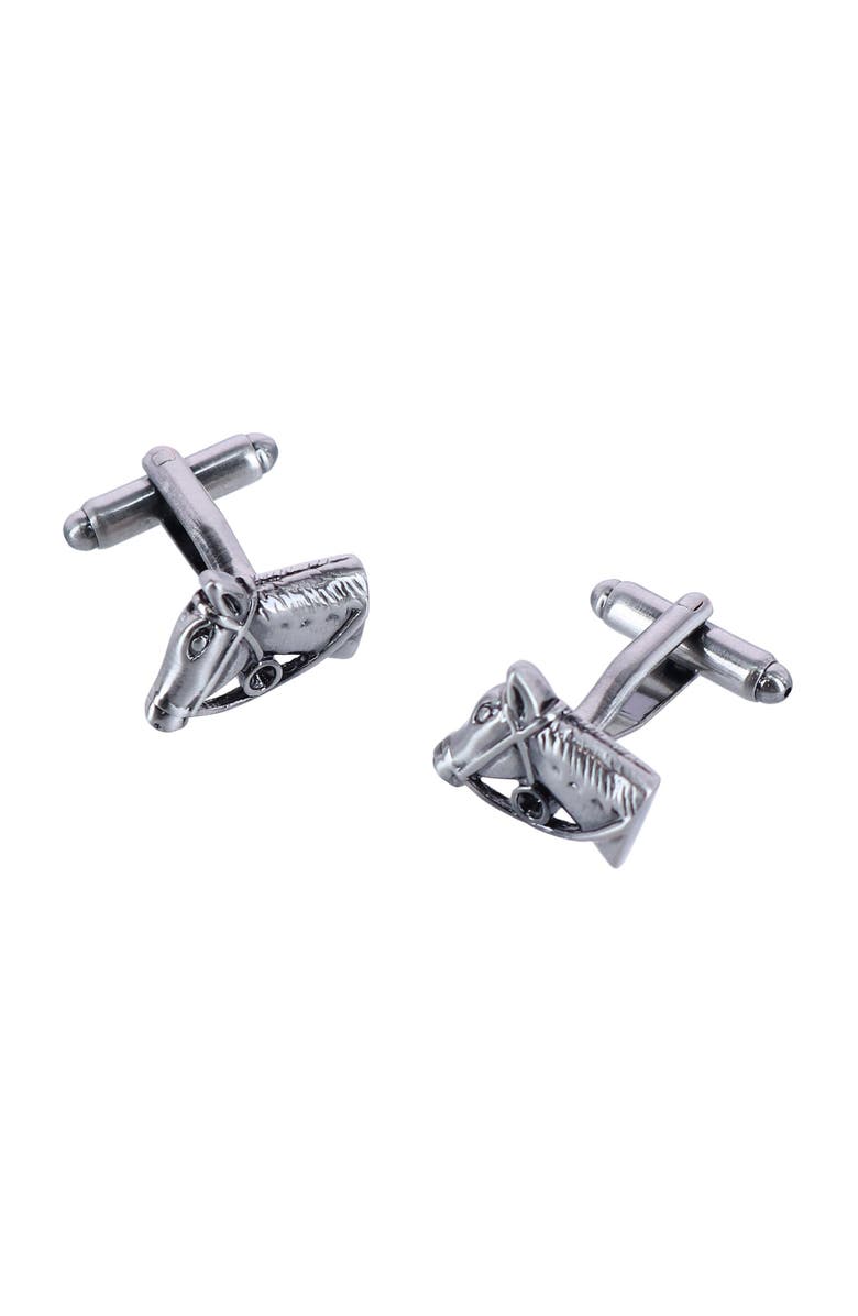 Trafalgar Off To The Races Horse Head Novelty Cufflinks, Main, color, Silver