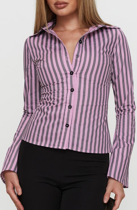 You Hear Me Stripe Cotton Button-Up Shirt