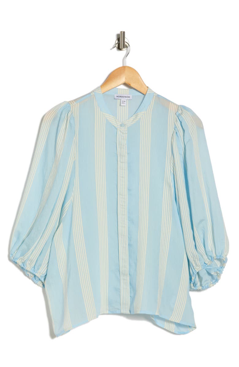 Nordstrom Stripe Balloon Sleeve Button-Up Shirt, Alternate, color, Blue Floaty- Ivory Delray Stp