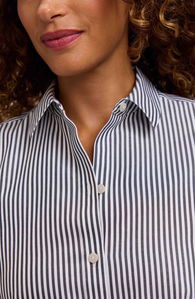 Foxcroft Dianna Stripe Cotton Button-Up Shirt, Alternate, color, Black/ White