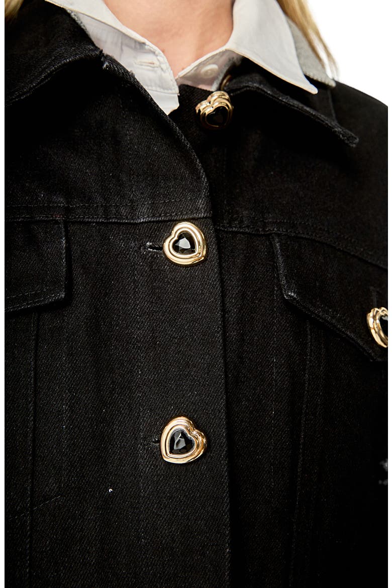 Heart Button Crop Denim Jacket, Alternate, color, BLACK DENIM