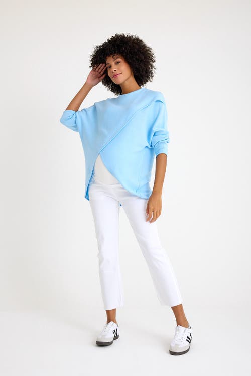 Accouchée Let Loose Crossover Long Sleeve Maternity Nursing Knit Sweater In Blue