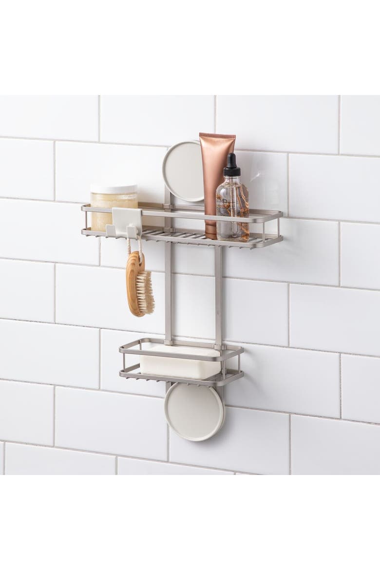Self-Adhesive Shower Caddy with Razor Holder - Satin, Alternate, color, Satin