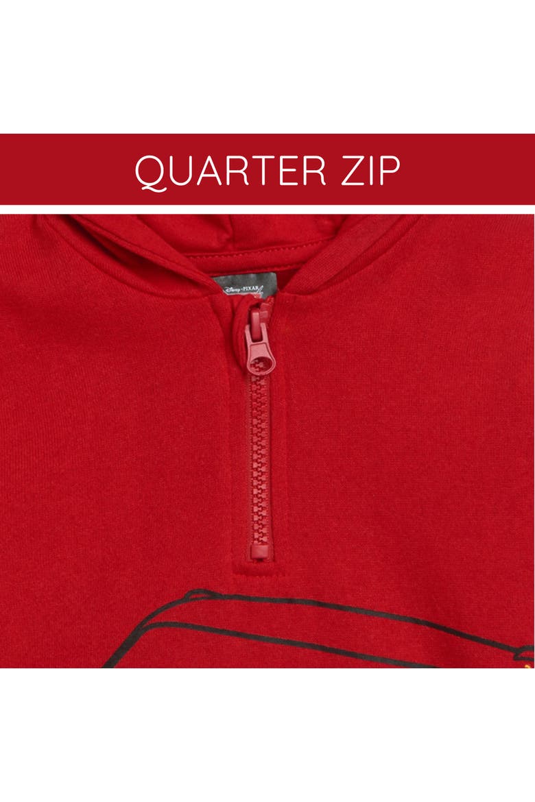 Cars Lightning McQueen Fleece Quarter-Zip Hooded Sweatshirt, Alternate, color, Bright Red McQueen