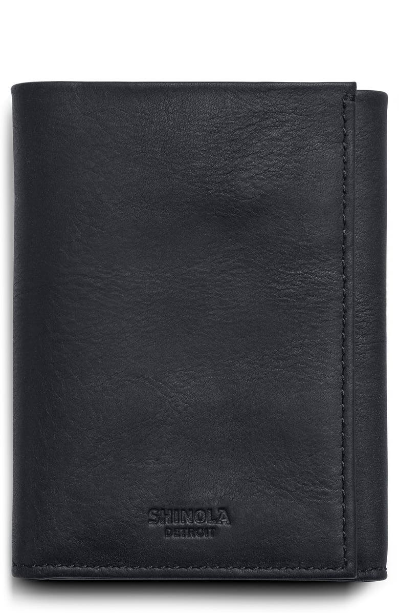 Shinola RFID Leather Trifold Wallet, Main, color, Black