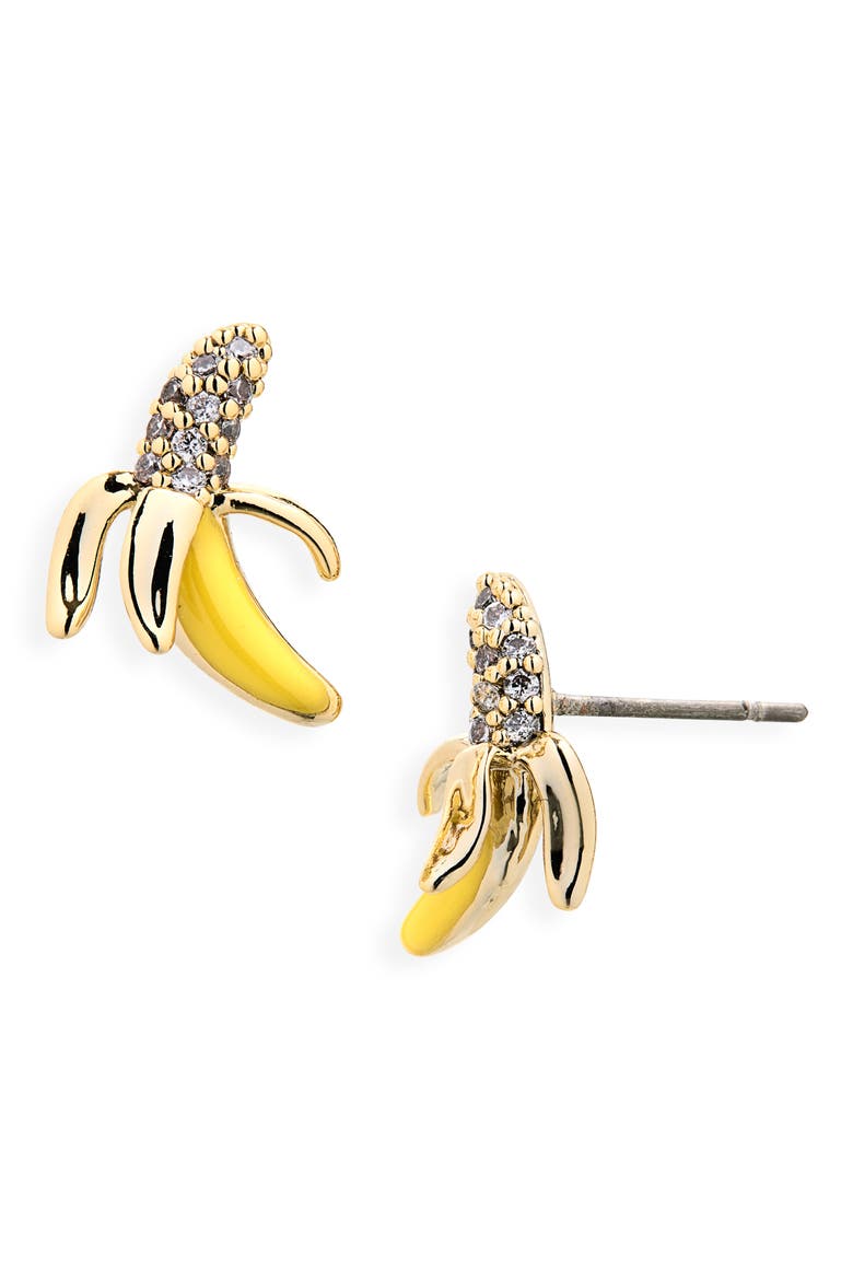Pavé Banana Stud Earrings, Alternate, color, CLEAR/ YELLOW