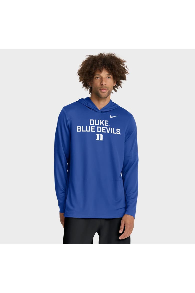 Men's Nike Royal Duke Blue Devils 2025 Sideline Dri-FIT Long Sleeve Hoodie T-Shirt, Main, color, Royal