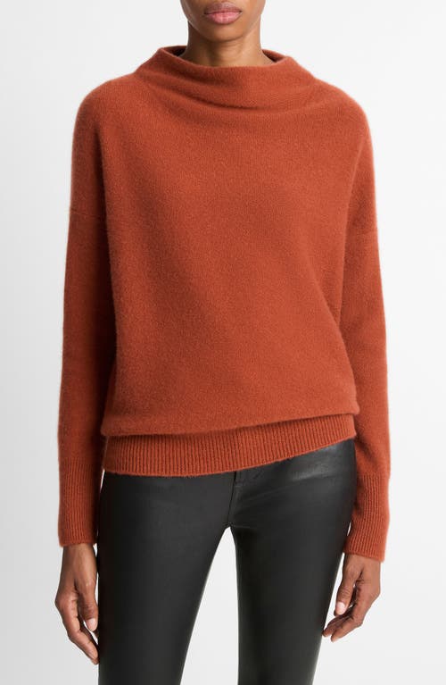 Vince Boiled Cashmere Funnel Neck Pullover In Brown