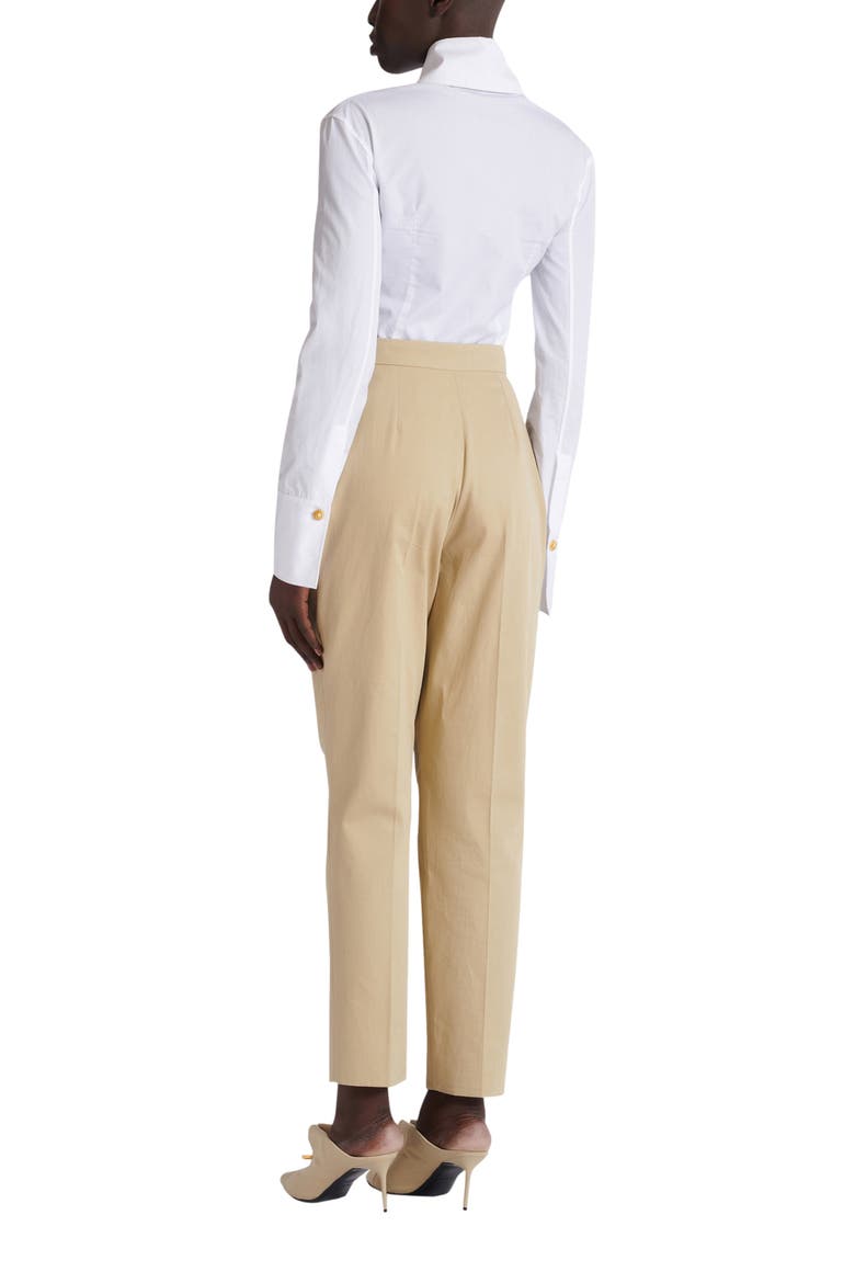 Darted 7/8 trousers in cotton gabardine, Alternate, color, beige