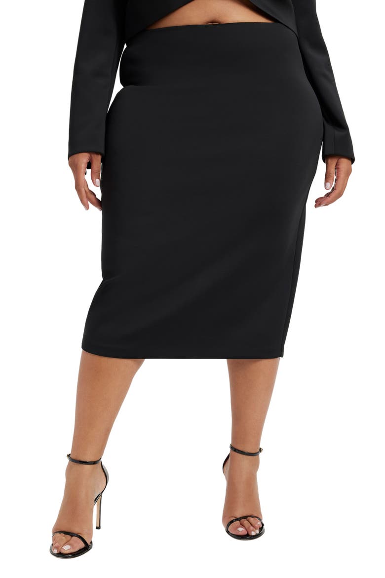 Shiny Midi Pencil Skirt, Alternate, color, BLACK001