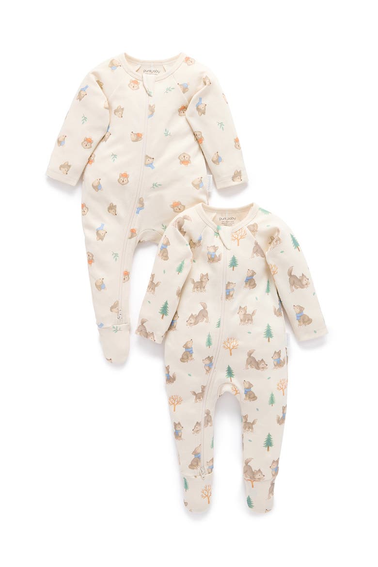 2 Pack Printed Zip Footie Boys, Main, color, Wolf Cub Print