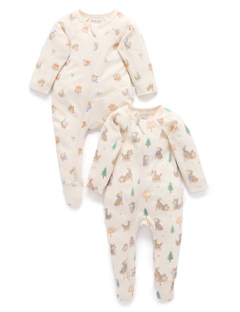 2 Pack Printed Zip Footie Boys