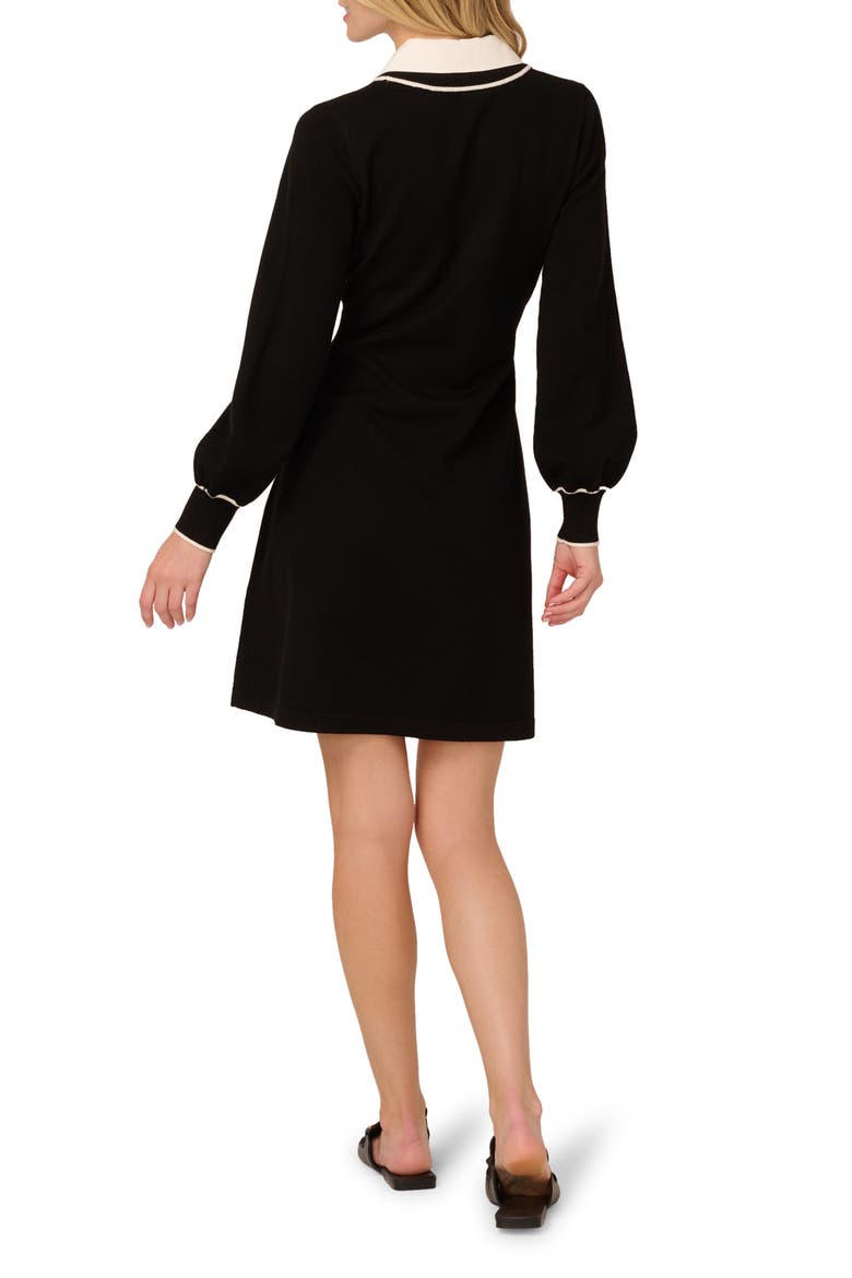Collared Long Sleeve Twofer Sweater Dress, Alternate, color, BLACK/ IVORY