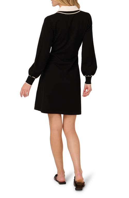 Adrianna Papell Collared Long Sleeve Twofer Sweater Dress In Black