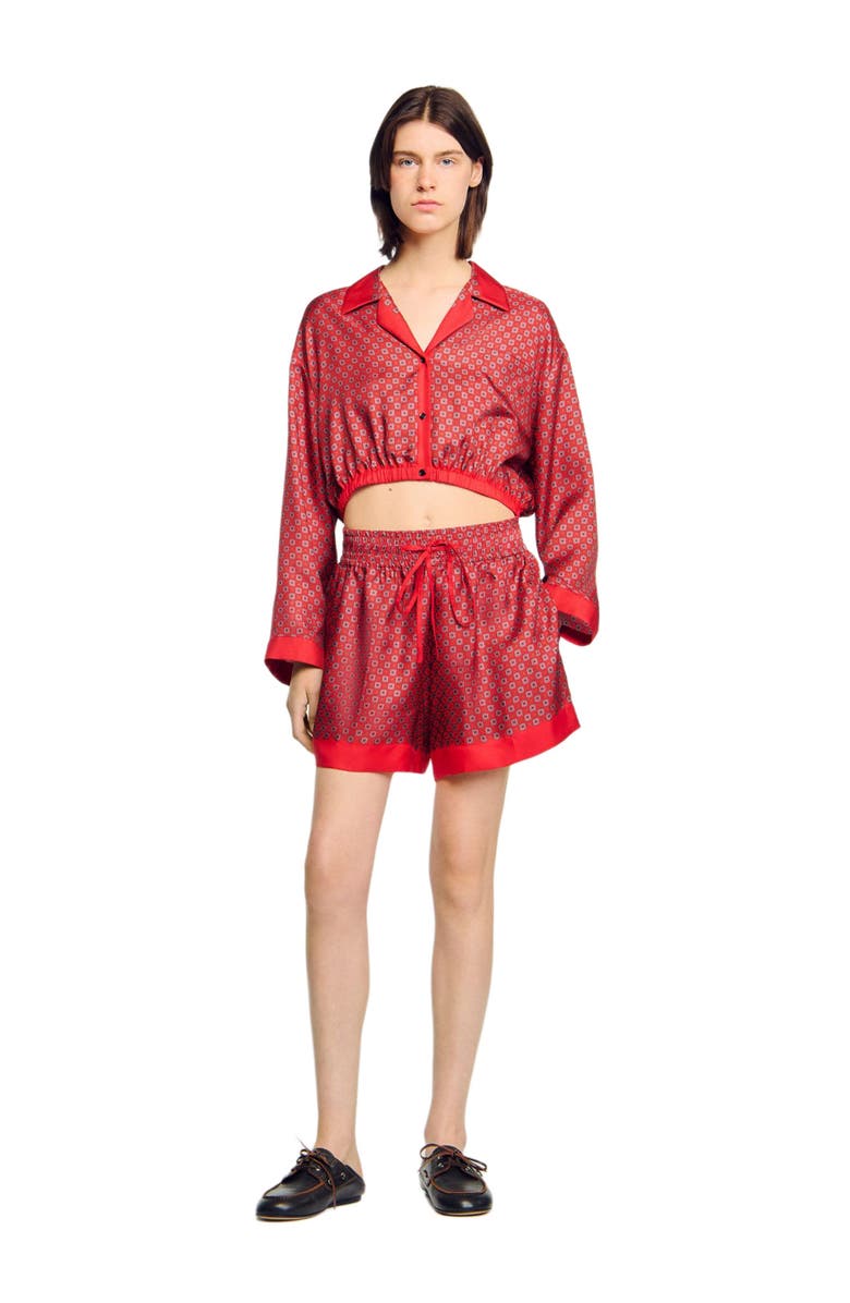 SANDRO Scarf print shorts, Alternate, color, Red / Pink