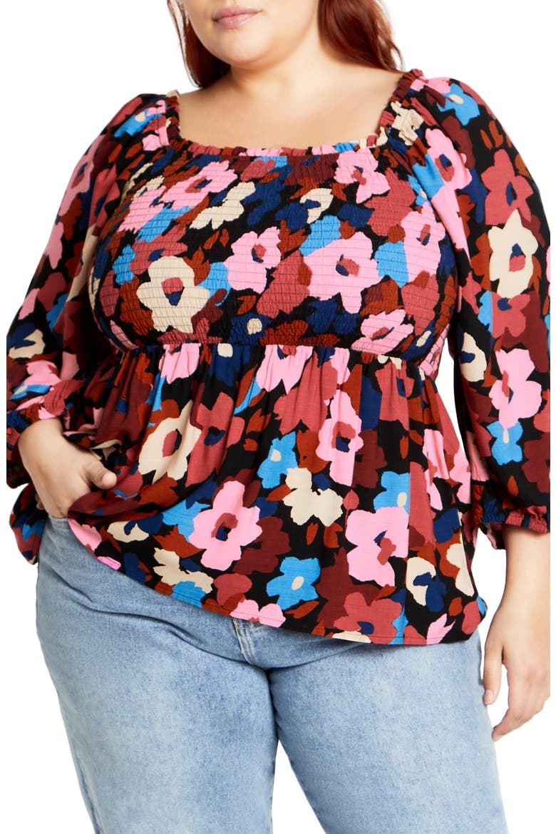 Poppy Balloon Sleeve Peplum Top, Main, color, SUGAR COATED