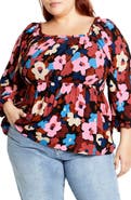 City Chic Poppy Balloon Sleeve Peplum Top
