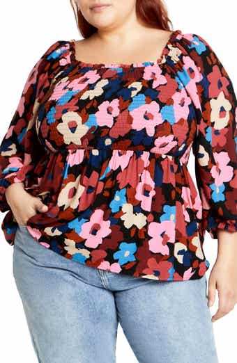 City Chic Poppy Balloon Sleeve Peplum Top