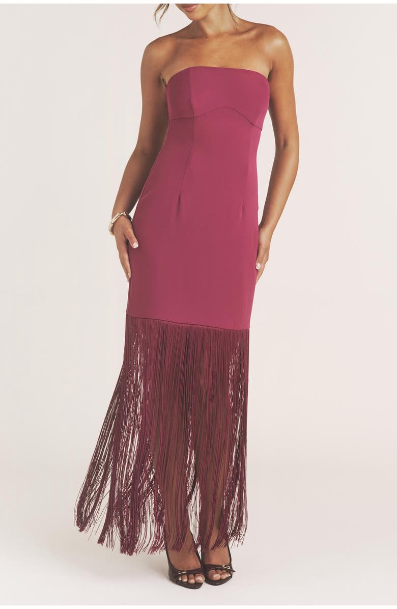 Six Stories Fringe Bandeau Maxi Dress, Alternate, color, Raspberry