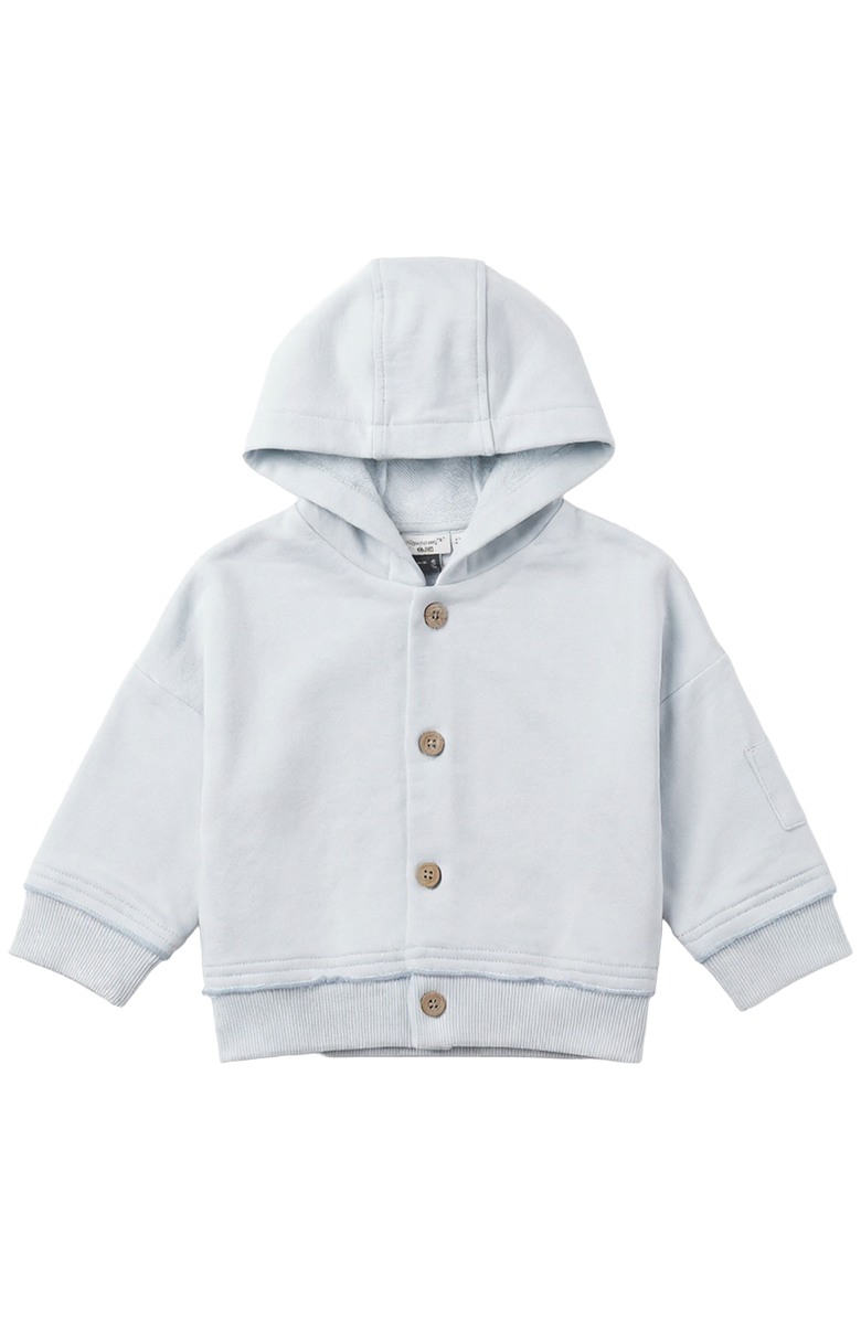 Little Fragile Boy French Terry Hooded Button Front Rib Cuff Jacket, Main, color, Misty Blue