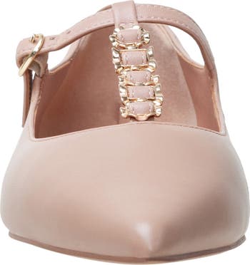 Corinne Pointed Toe T-Strap Flat
