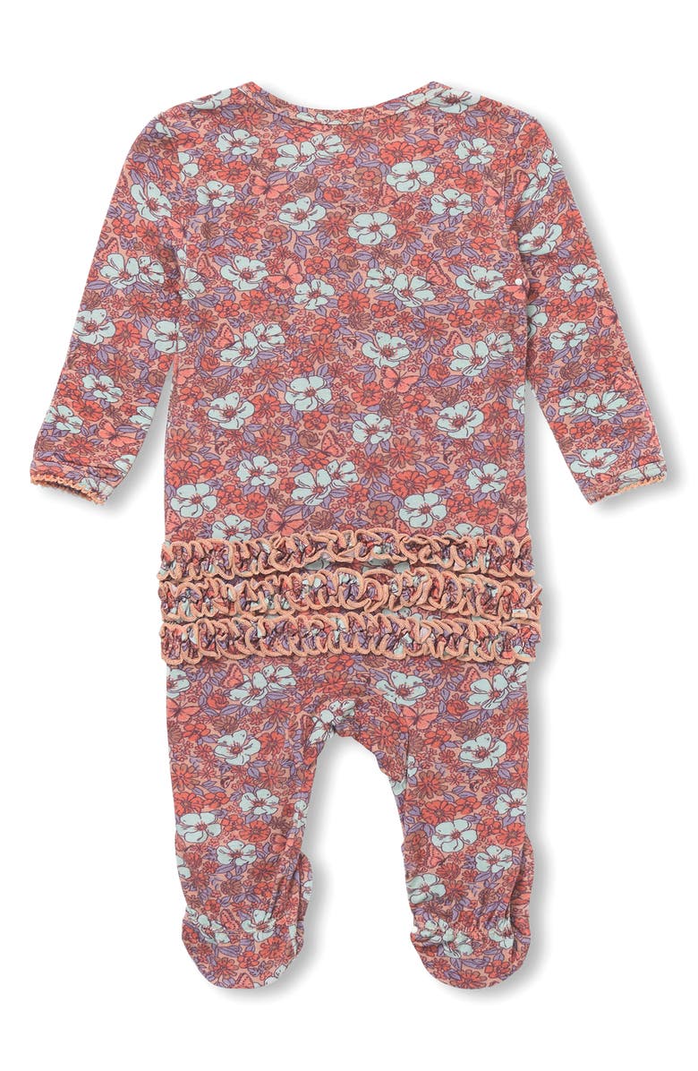 Hatley Floral Ruffle Zip Footie, Alternate, color, Sepia Rose