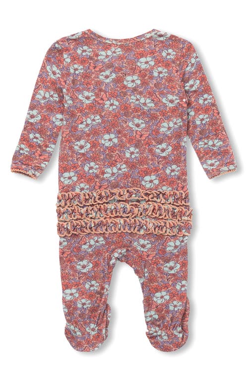 Hatley Floral Ruffle Zip Footie In Sepia Rose