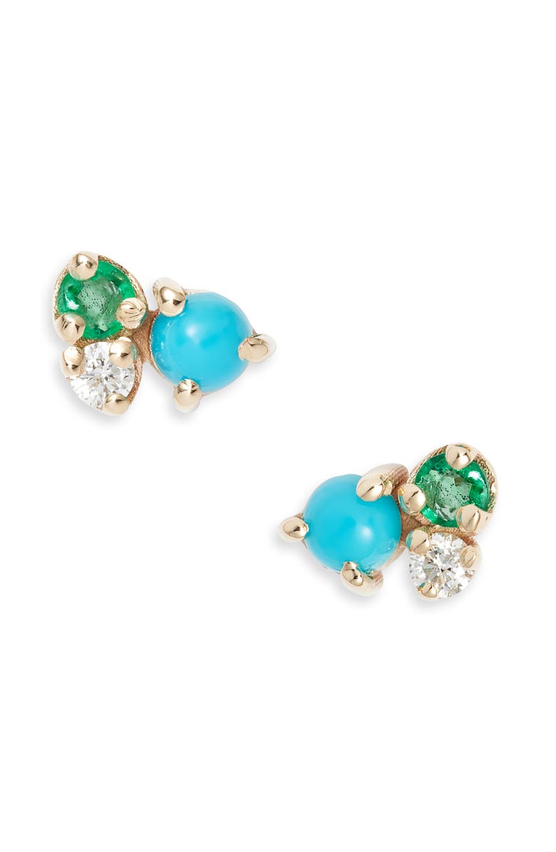 Zoë Chicco 14K Gold Mixed Stone & Diamond Cluster Stud Earrings, Main, color, Yellow Gold