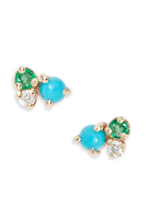Zoë Chicco 14k Gold Turquoise, Emerald & Diamond Stud Earrings