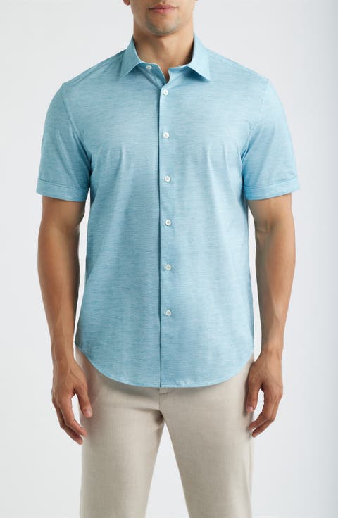 Miles OoohCotton® Space Dye Short Sleeve Button-Up Shirt