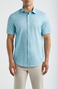 Bugatchi Miles OoohCotton® Space Dye Short Sleeve Button-Up Shirt
