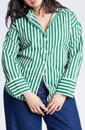 ELOQUII Stripe Open Tie Back Cotton Button-Up Shirt