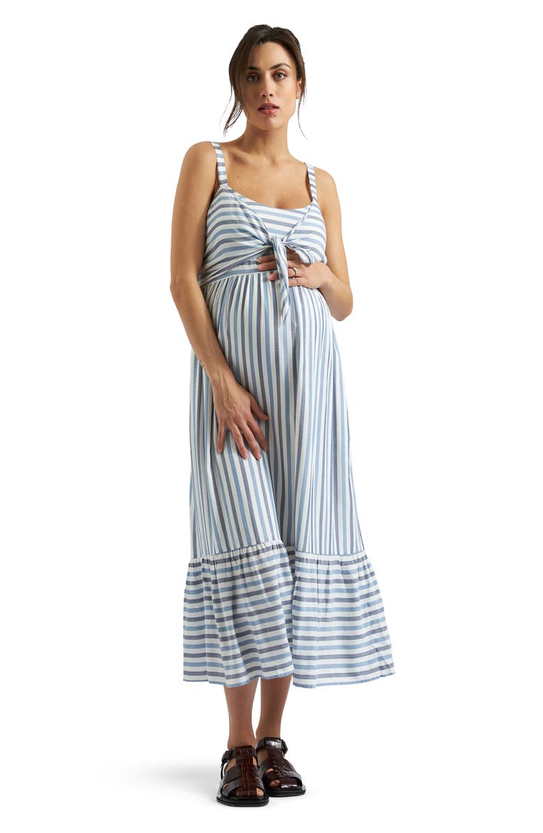 Ripe Maternity Lana Tie Front Dress, Alternate, color, Sky Blue / Navy / White