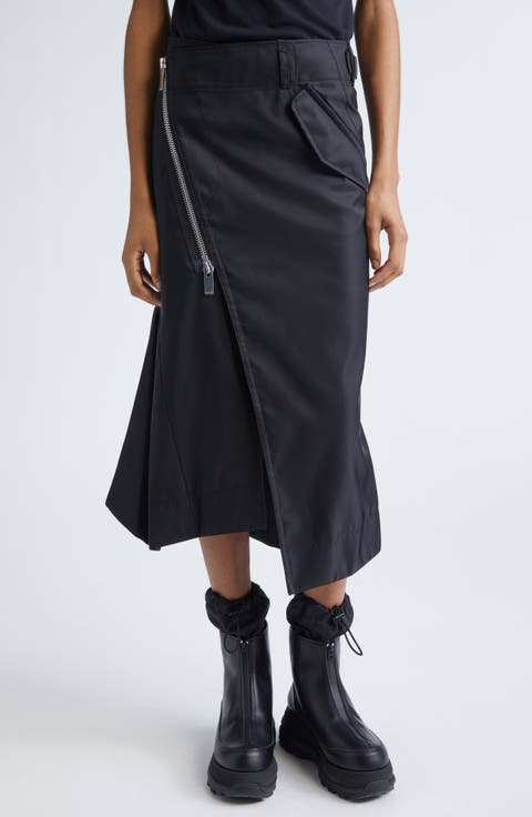 スカート Sacai skirt SACAI Denim-trimmed pleated printed crepe de chine midi wrap