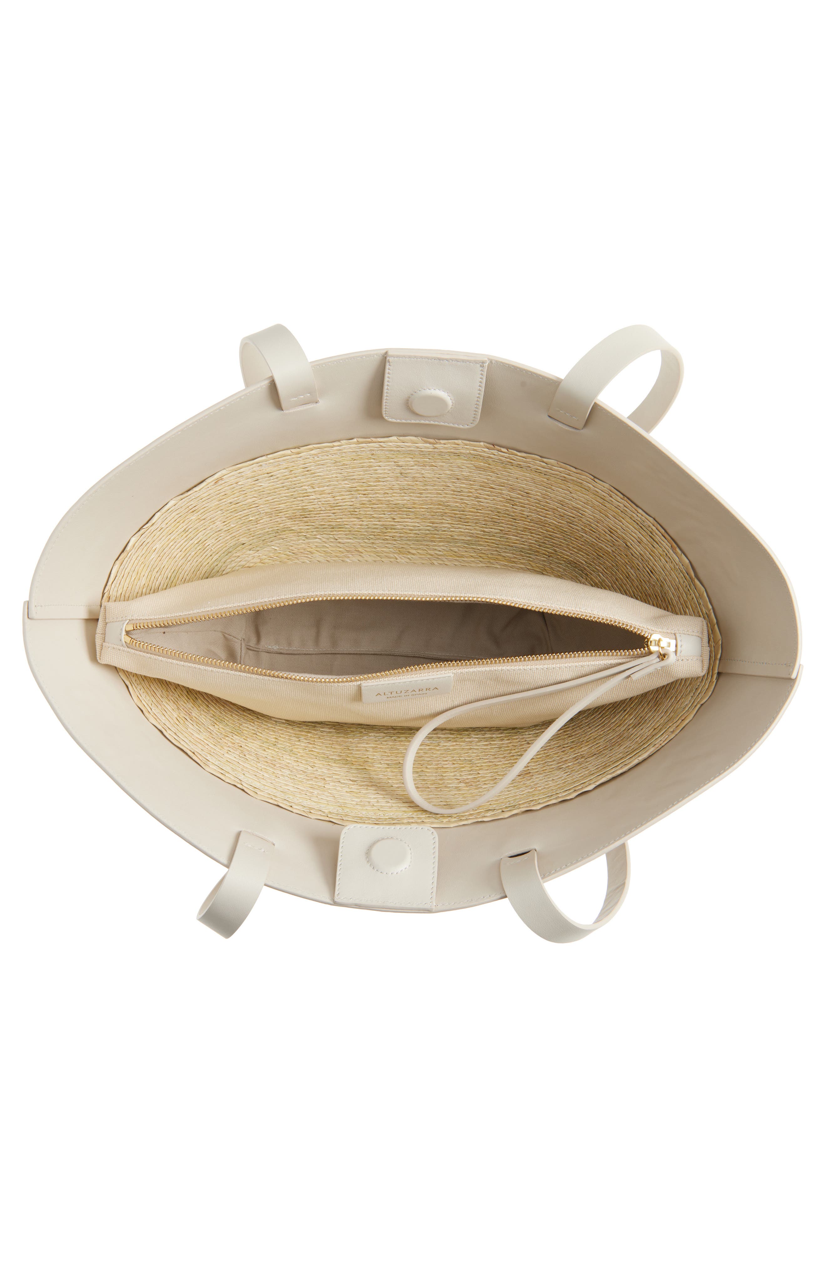 Altuzarra Small Embroidered Leather & Straw Basket Tote, Alternate, color, 378102 Ivory Embroidered Bird