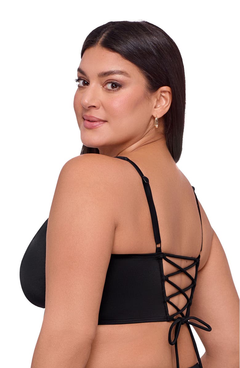S3 Apparel Supportive and Sculpting Square Neck Lace Back Midkini Swimsuit Top, Alternate, color, Onyx Black