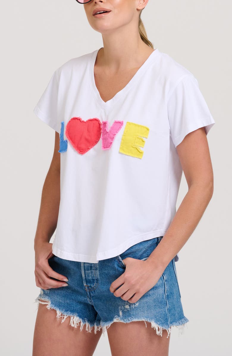 SHIRTY Raw Edge Appliqué V-Neck Cotton Blend T-Shirt, Alternate, color, White Multi