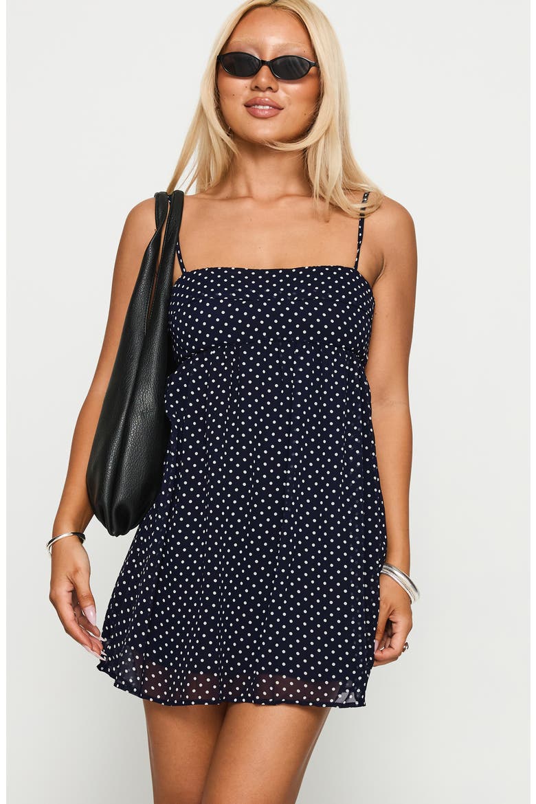 Ortega Polka Dot Babydoll Minidress, Alternate, color, NAVY POLKA