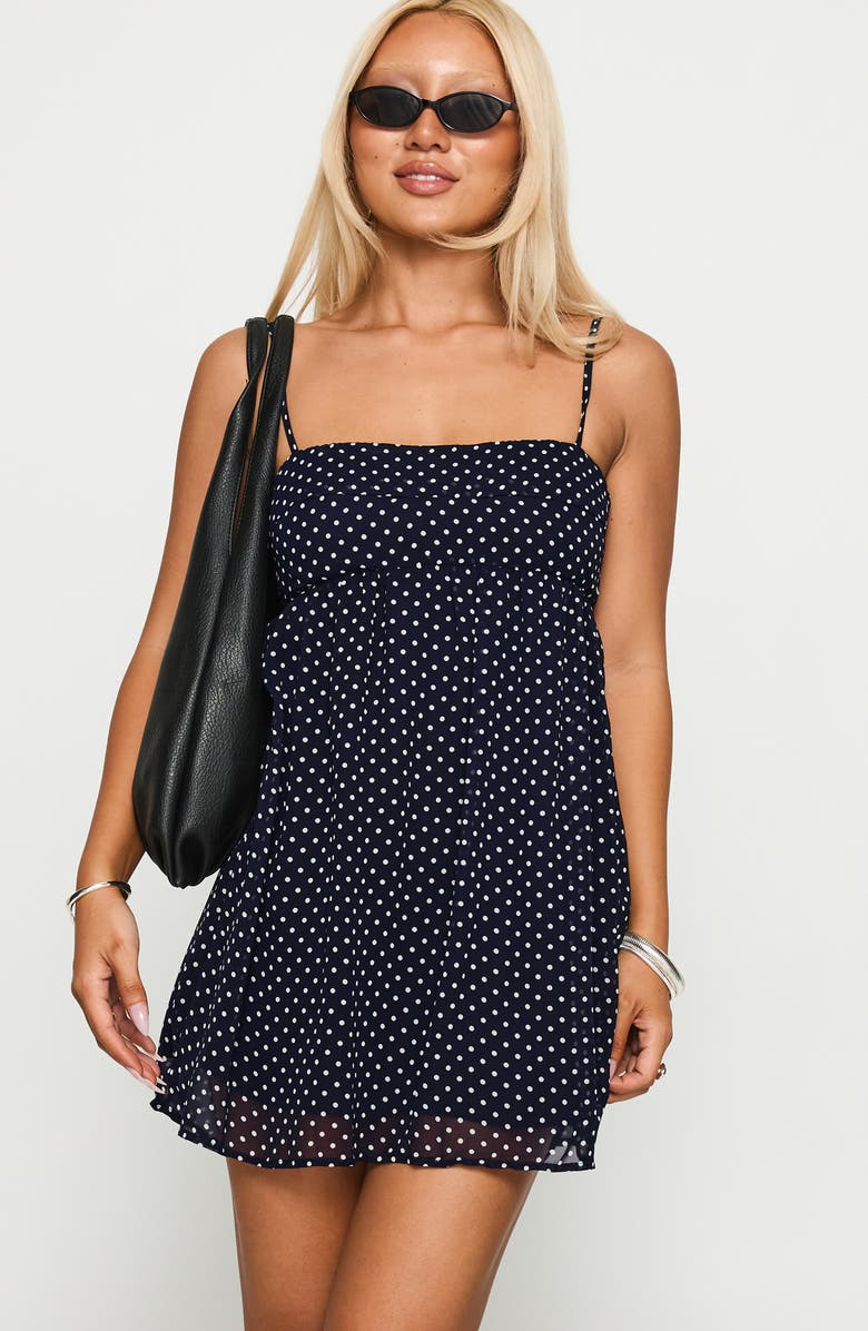 Princess Polly Ortega Polka Dot Babydoll Minidress, Alternate, color, Navy Polka
