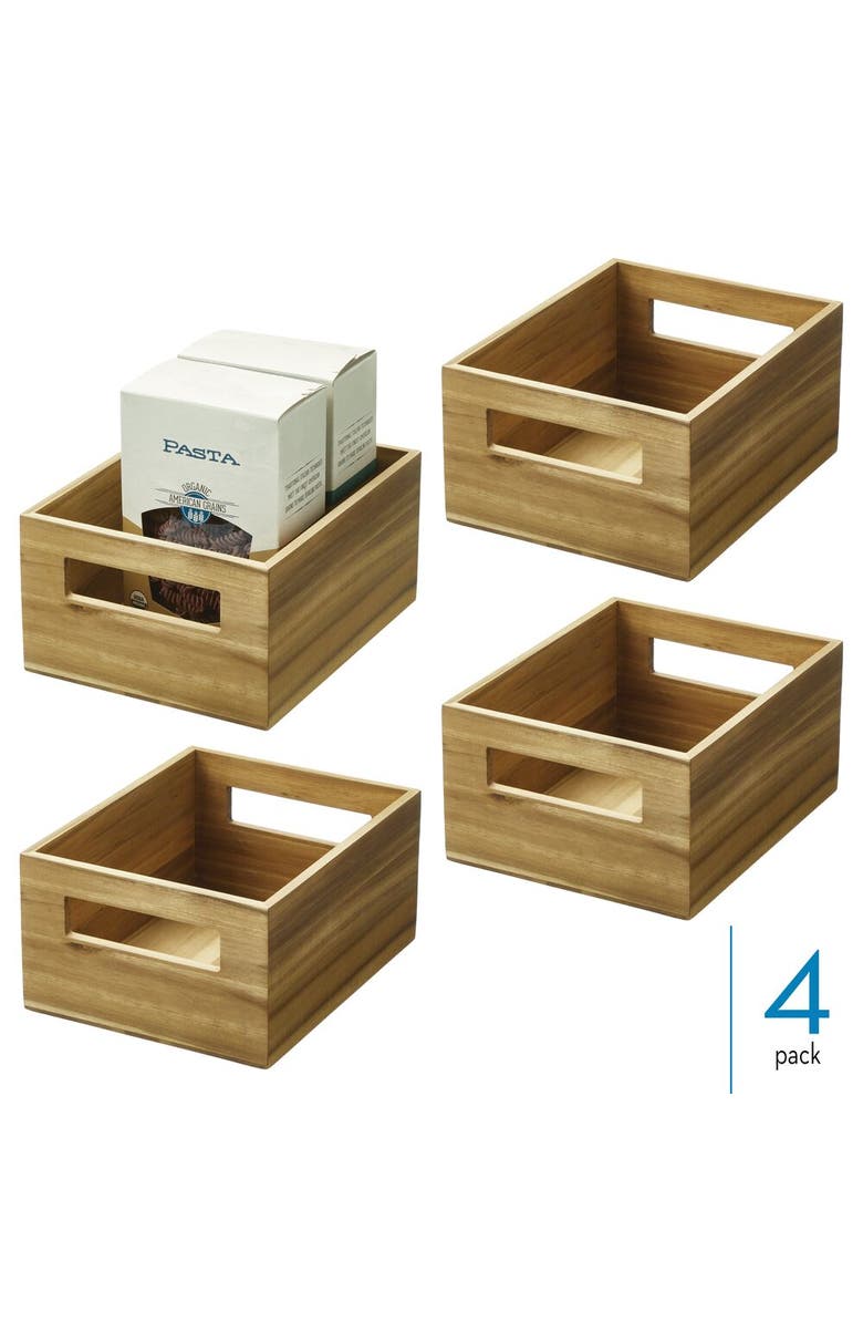 iDesign Acacia Wood Pantry Storage Bin with Handles, Alternate, color, Natural 4 Pack