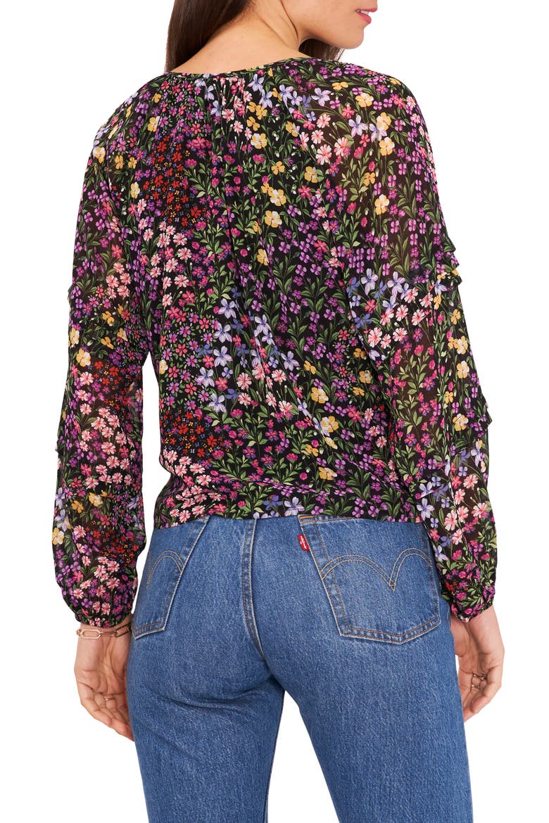 Mixed Floral Tie Neck Blouse, Alternate, color, DITSY PATCHES