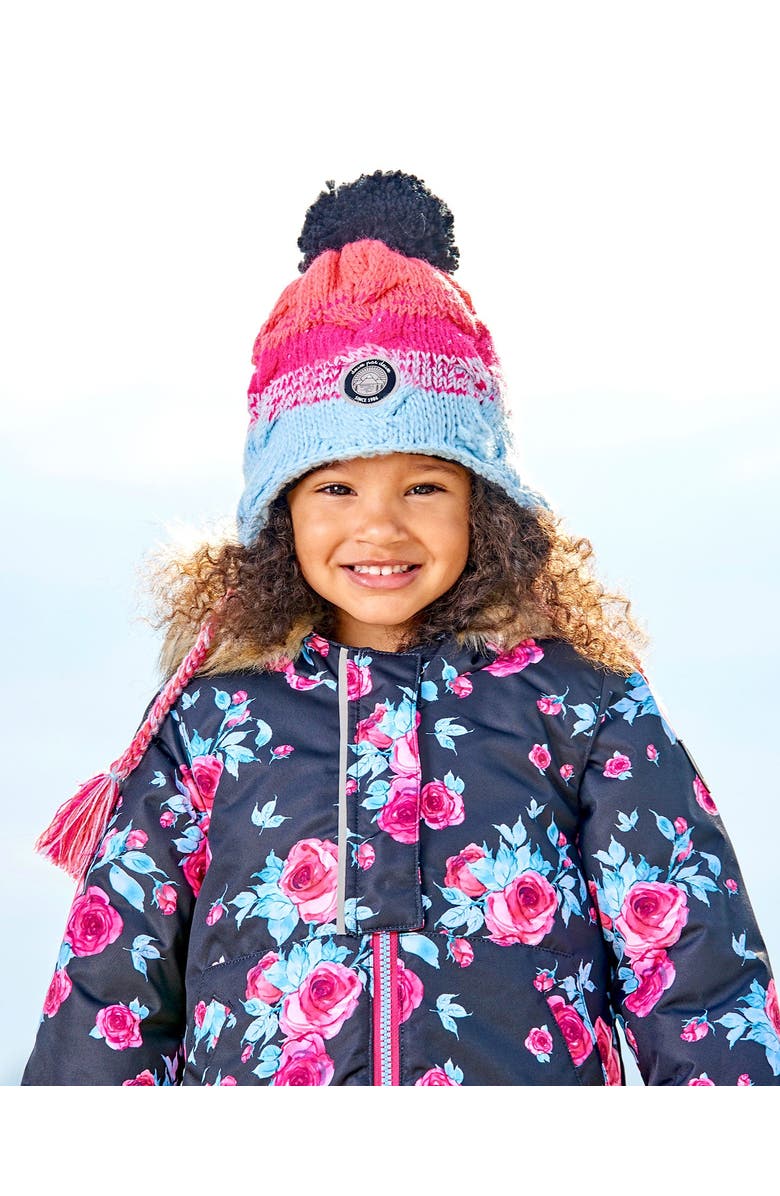 Deux par Deux Baby Girl's Peruvian Knit Hat Gradient Blue, Coral And Fuschia, Alternate, color, Stripes