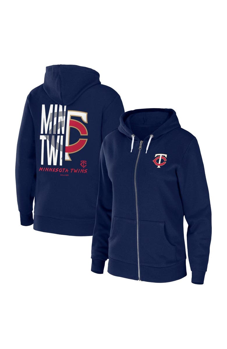 WEAR by Erin Andrews Women's WEAR by Erin Andrews Navy Minnesota Twins Sponge Fleece Full-Zip Hoodie, Main, color, Navy